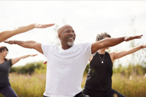 Mens health and wellness Man doing yoga